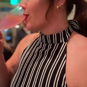 High neck halter striped jumpsuit